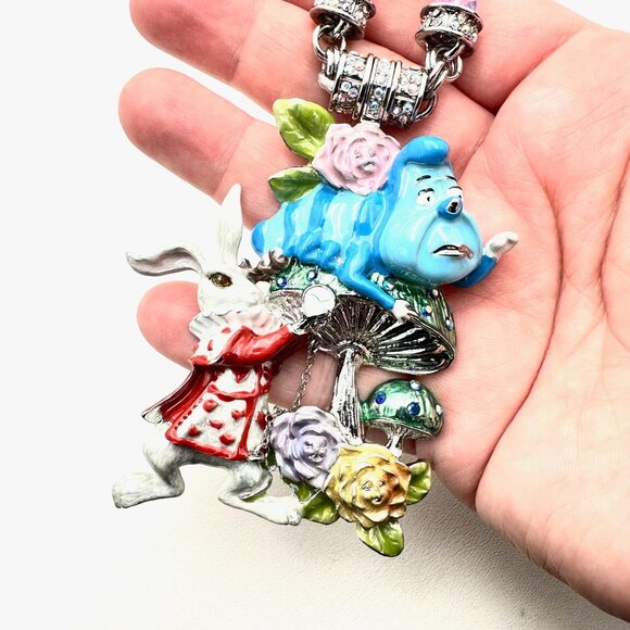 Kirks Folly Womens Necklace Crystal Magnetic Alice in Wonderland Rabbit Silver - Picture 3 of 4